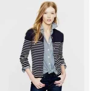 Jcrew navy & white striped cotton cardigan sweater XL